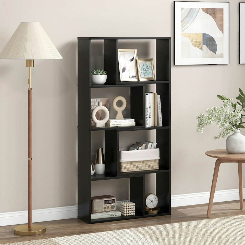 image 1 of COSTWAY 5-Tier Geometric Bookshelf Bookcase Organizer Black Black
