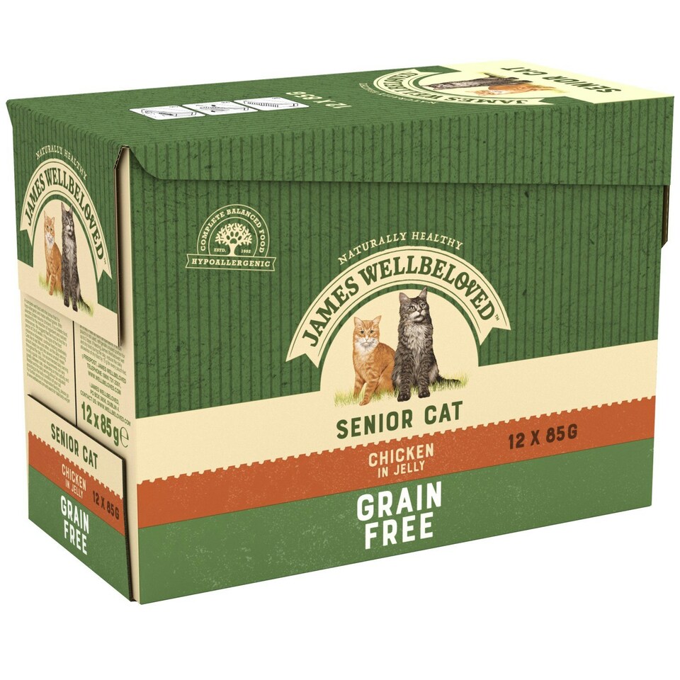 image 1 of James Wellbeloved Grain Free Senior Wet Cat Food Pouches Chicken in Jelly 48 x 85g