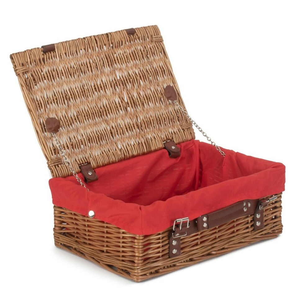 image 1 of 36cm Double Steamed Wicker Picnic Basket with Lining Red | Red | One Size