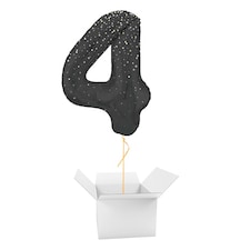 Black Glitz Prismatic Number 4 Helium Foil Giant Balloon - Inflated Balloon in a Box