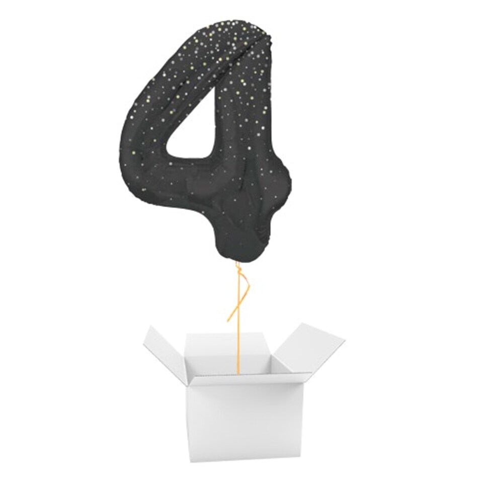 Black Glitz Prismatic Number 4 Helium Foil Giant Balloon - Inflated Balloon in a Box