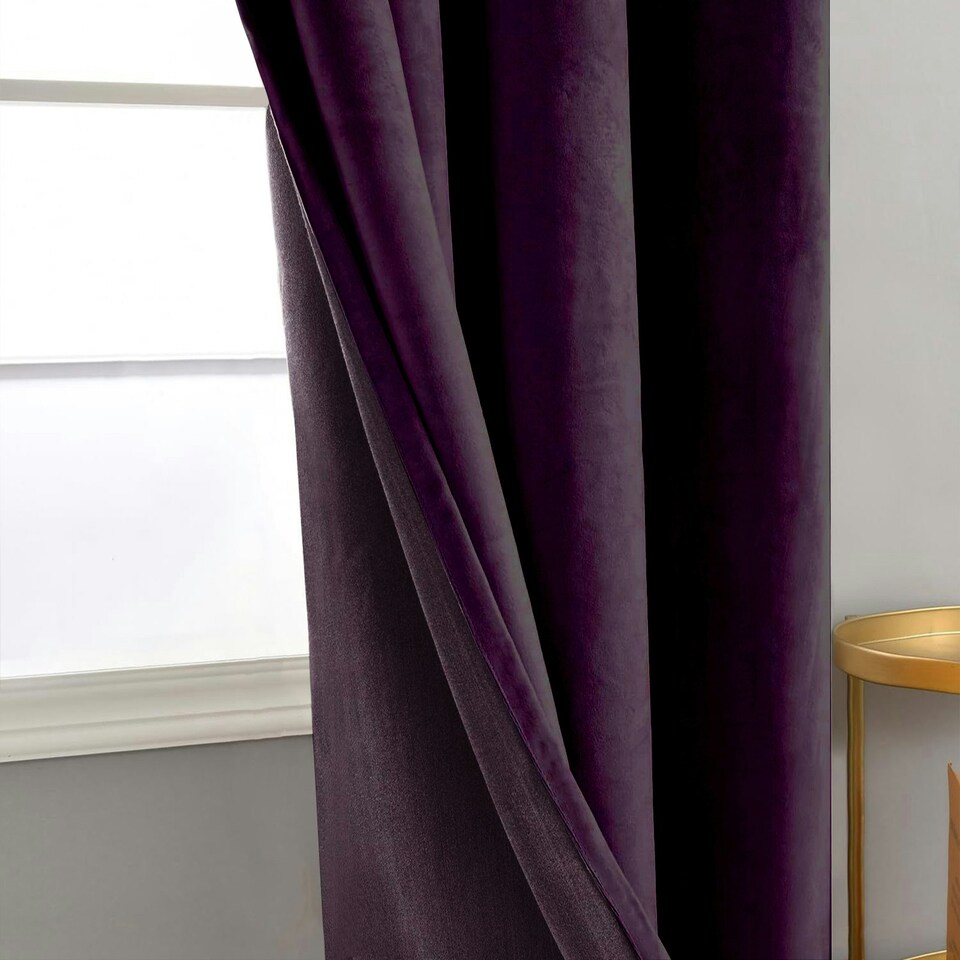 image 1 of Plum Purple Velvet Blackout Eyelet Curtains - 46x63 Inch Drop - Pair Purple