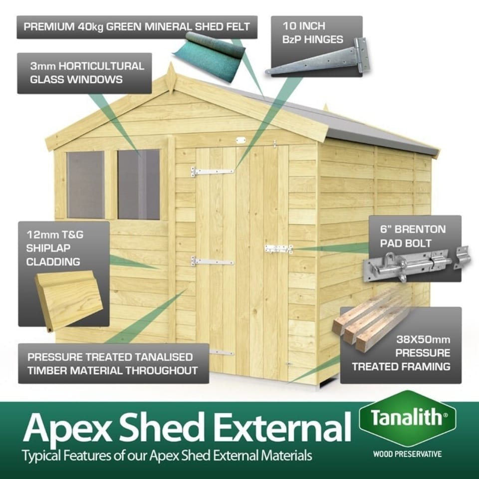 image 1 of 7 x 6 Feet Apex Security Shed - Double Door - Wood - L187 x W214 x H217 cm | Brown