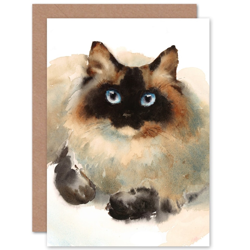 image 1 of Ragdoll Cat Lover Watercolour Pet Portrait Painting Greeting Card