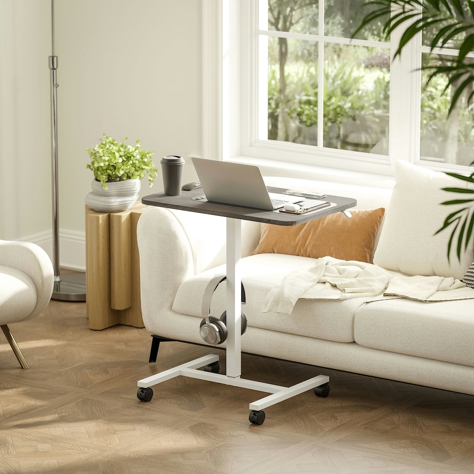 image 1 of HOMCOM Standing Desk Mobile Overbed Table w/ Wheels for Home Office Grey