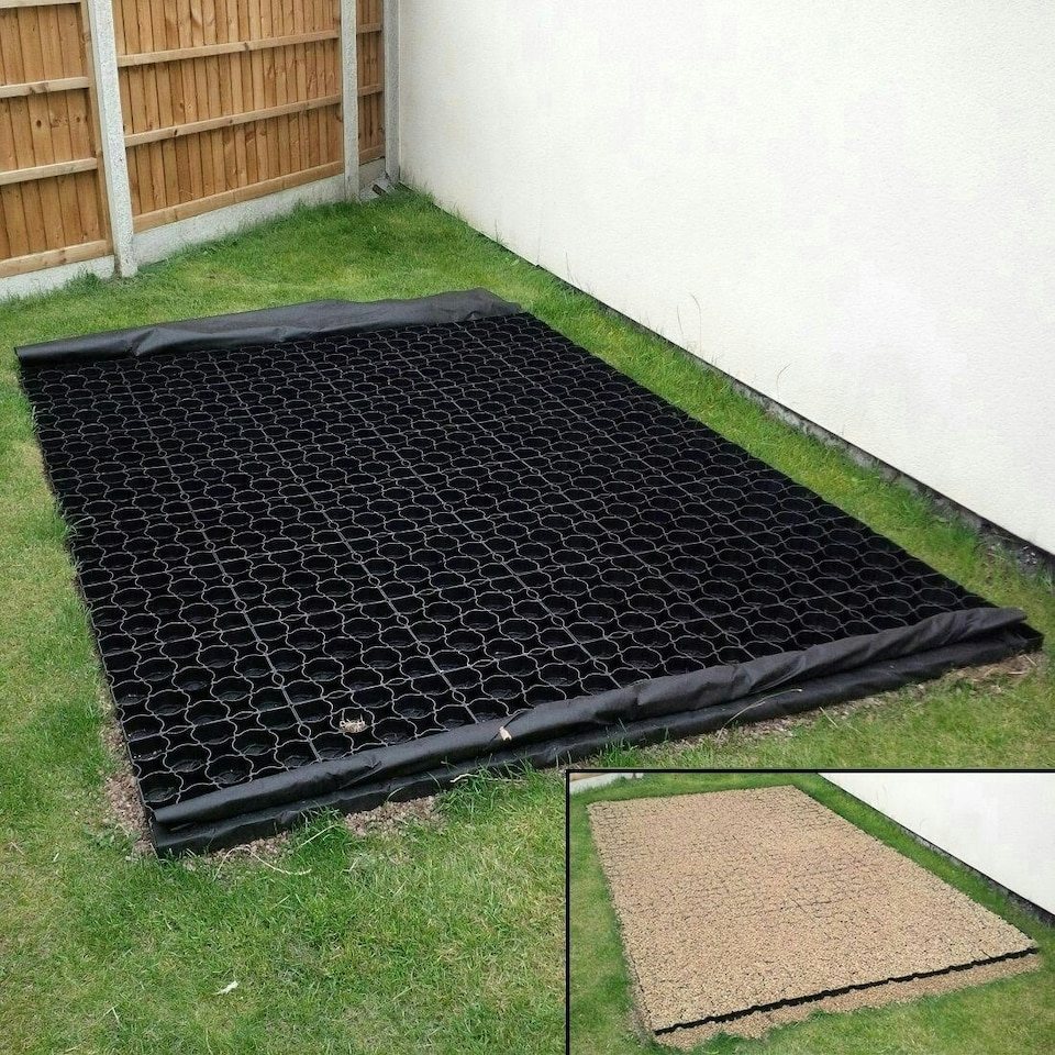 image 1 of True Products TruePave 4ft x 3ft Shed Base Kit 12 Interlocking Plastic Grids With Weed Fabric Black