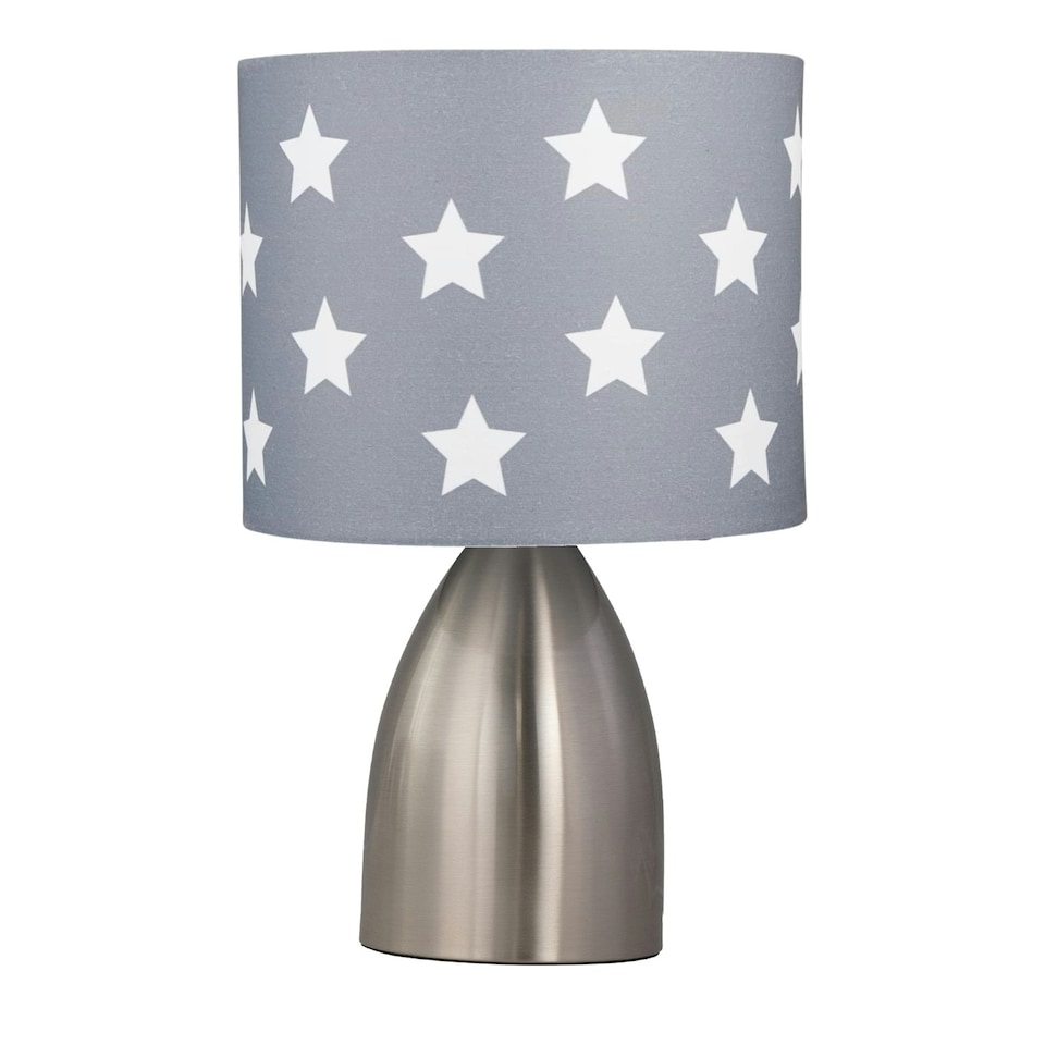 image 1 of First Choice Lighting Valentina Brushed Chrome Touch Lamp with Dark Grey & White Stars Shade Silver | Grey