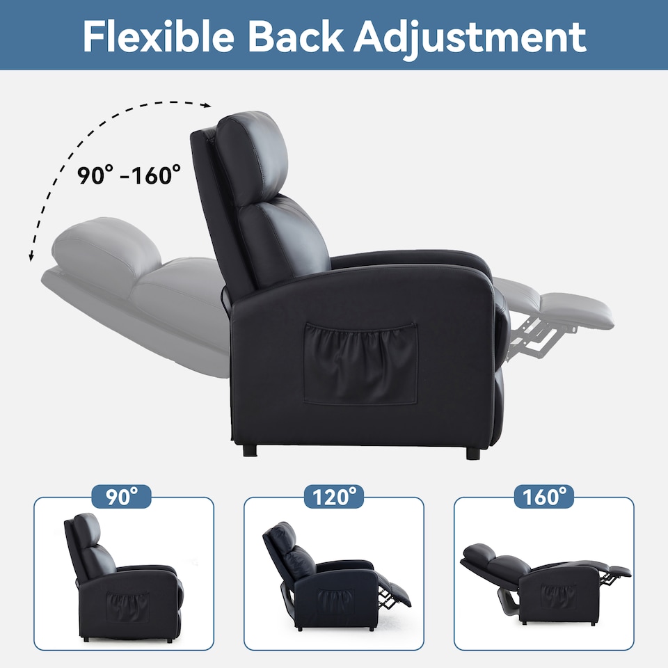 image 1 of MCC Direct Push Back Chair Faux Leather Reclining Pushback Armchair Sofa