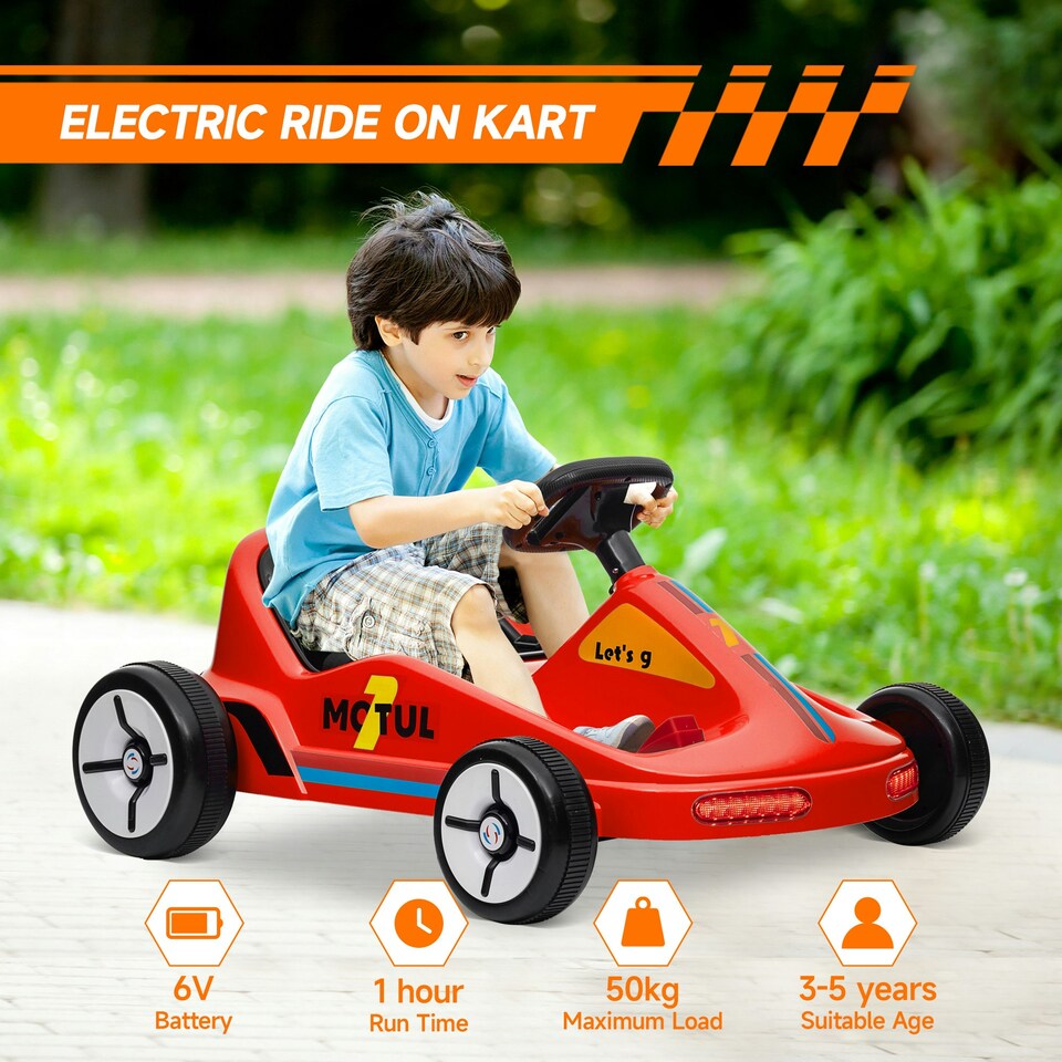 image 1 of AIYAPLAY 6V Electric Go Kart w/ Music, Light, Horn, for Ages 3-5 Years, Red