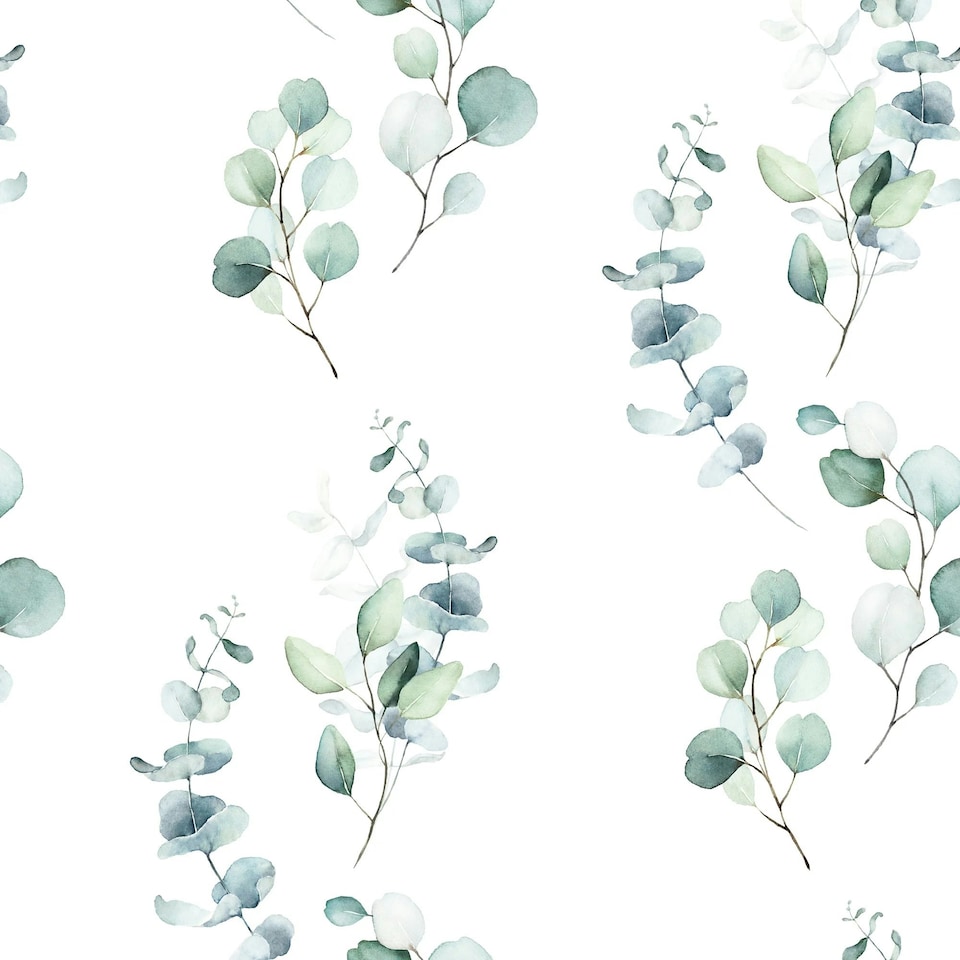 Sample of Trailing Eucalyptus Wallpaper in Soft Greens Multi