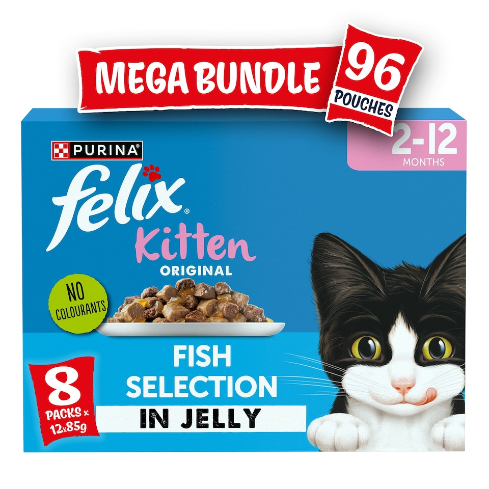 Felix Original Kitten Fish Selection In Jelly Wet Cat Food 96X85G (Pack Of 8)