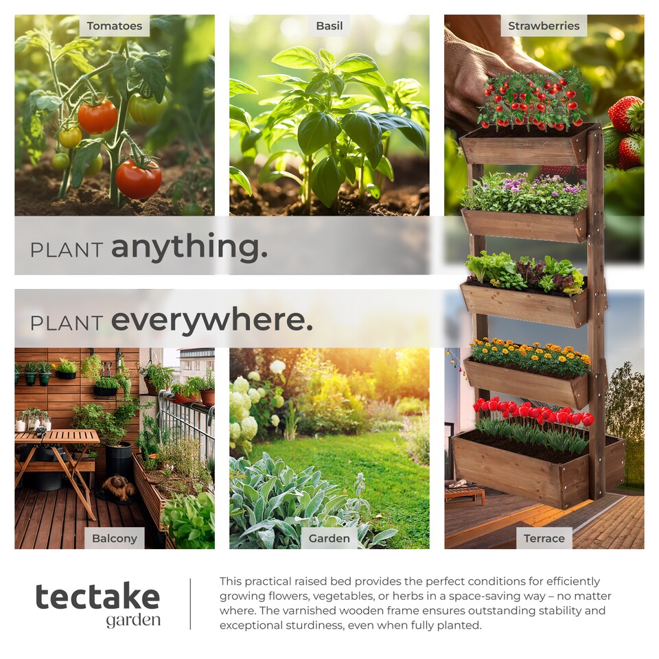 image 1 of Vertical Planter Flora in a Rustic Wooden Design with 3 to 5 Tiers and Plant Fleece Included | Brown | brown | 52 x 81 x 180 cm | 1