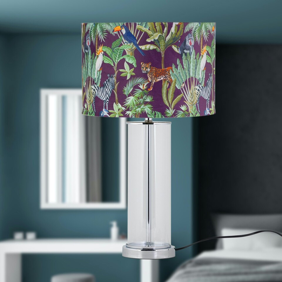 image 1 of Aura - Chrome Table Lamp with Safari Velvet Shade Chrome | Multi