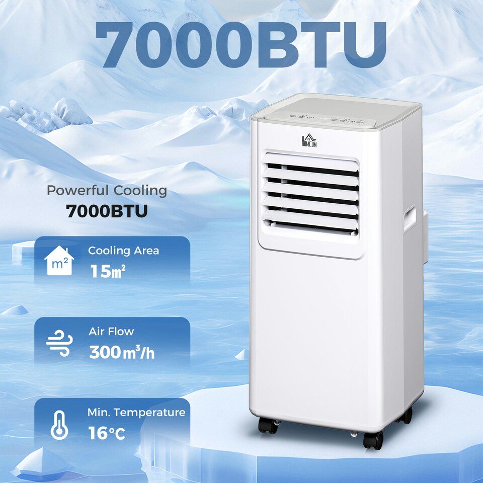 image 1 of HOMCOM 7000 BTU Mobile Air Conditioner Indoor Portable AC Unit w/ RC, White