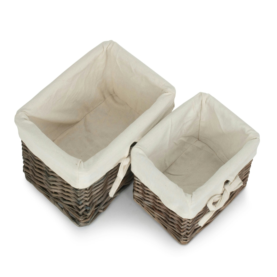 image 1 of Set of 2 Antique Wash Finish Cotton Lined Willow Tray Brown