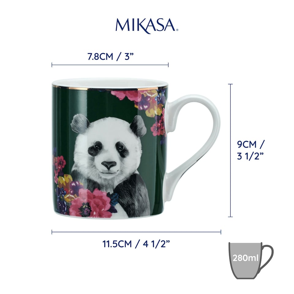 image 1 of Mikasa Wild at Heart Panda Print Porcelain Mug, 280ml | Green