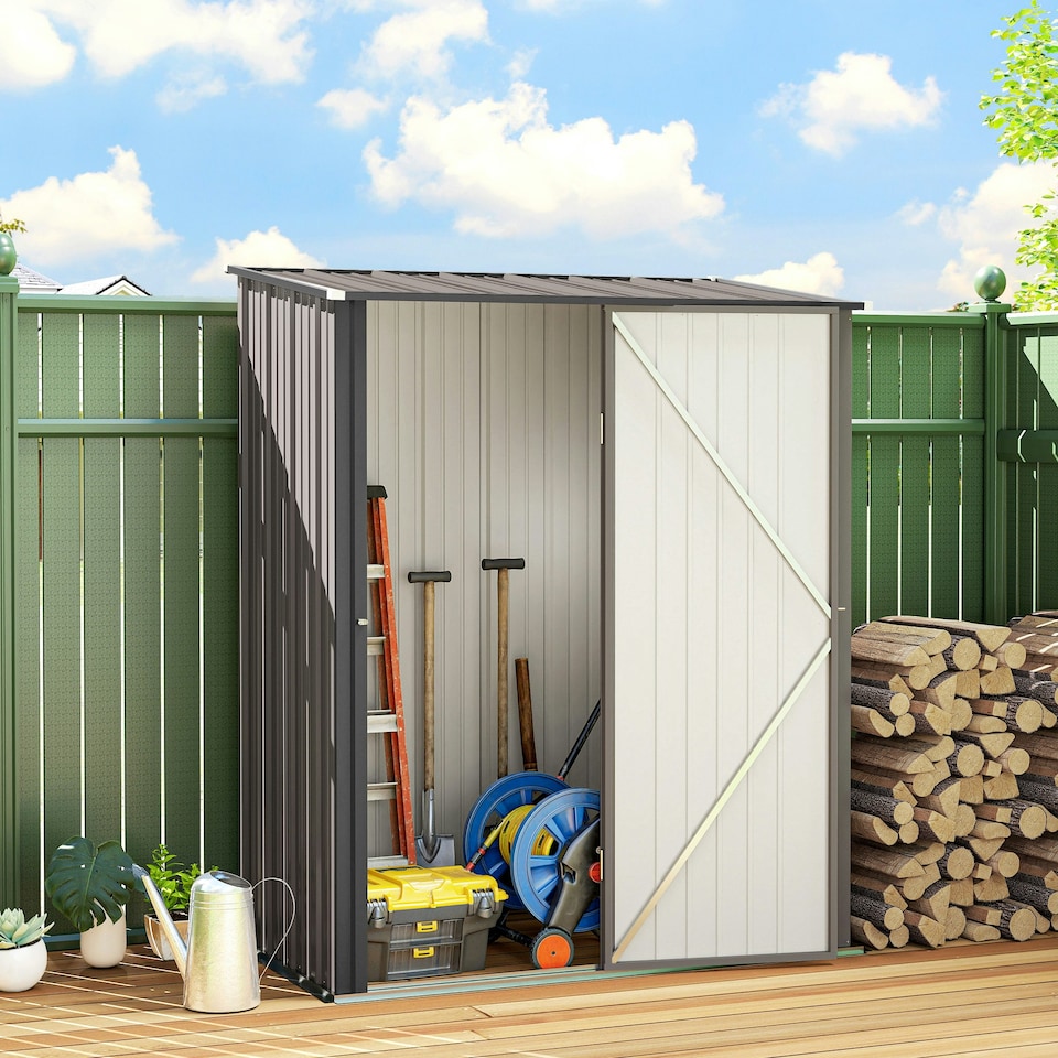image 1 of Outsunny Outdoor Storage Shed w/ Lockable Door for Garden, Light Grey 