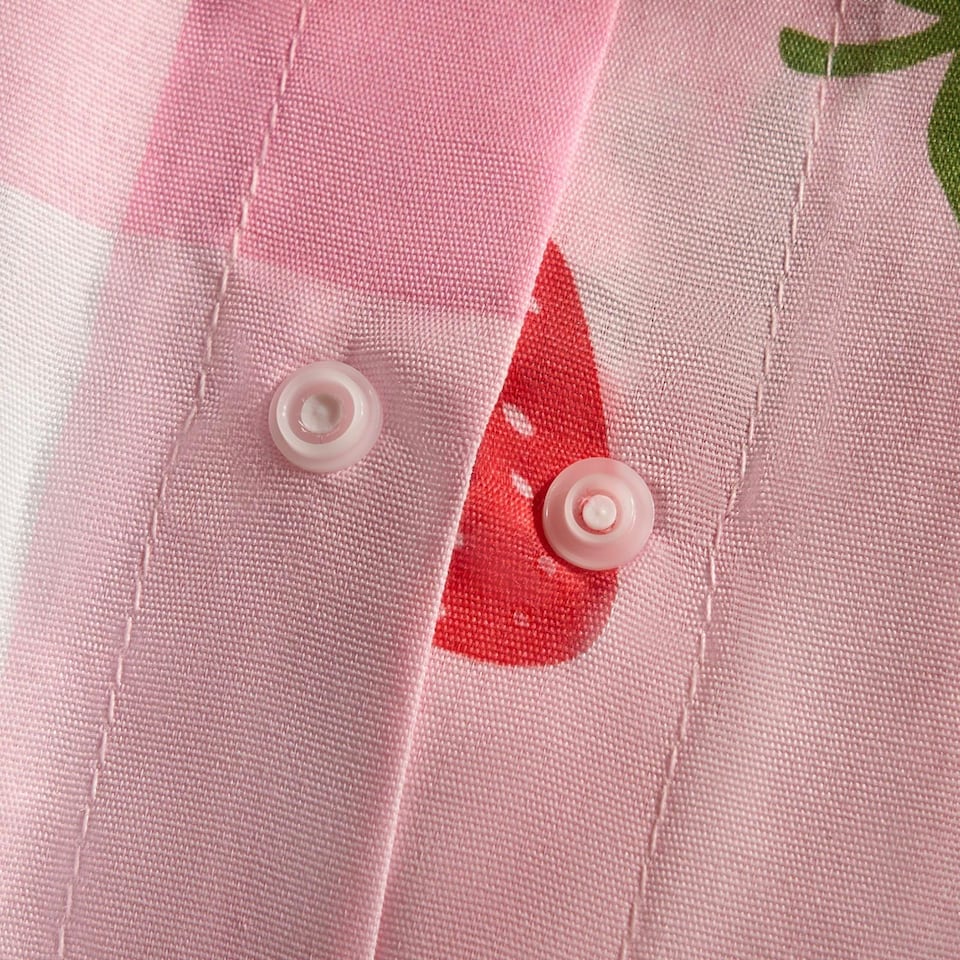 image 1 of OHS Strawberry Print Gingham Reverse Soft Duvet Cover Bedding Set, Pink - Double | Pink | Double