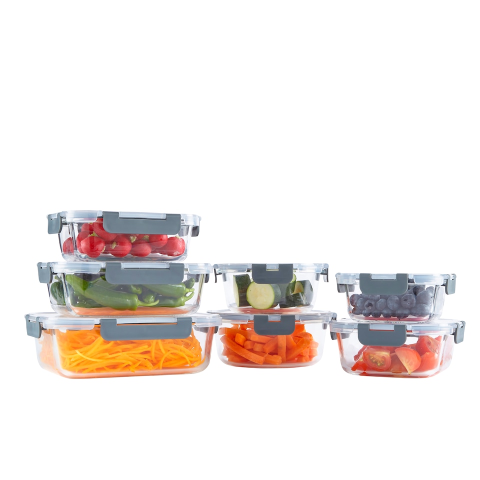 image 1 of Neo 7 Containers & 7 Lids Glass Food Storage Containers Set with Snap Locking Lids Meal Prep Airtight Lunch Box Microwave Oven Freezer and Dishwasher Friendly - 7 Piece