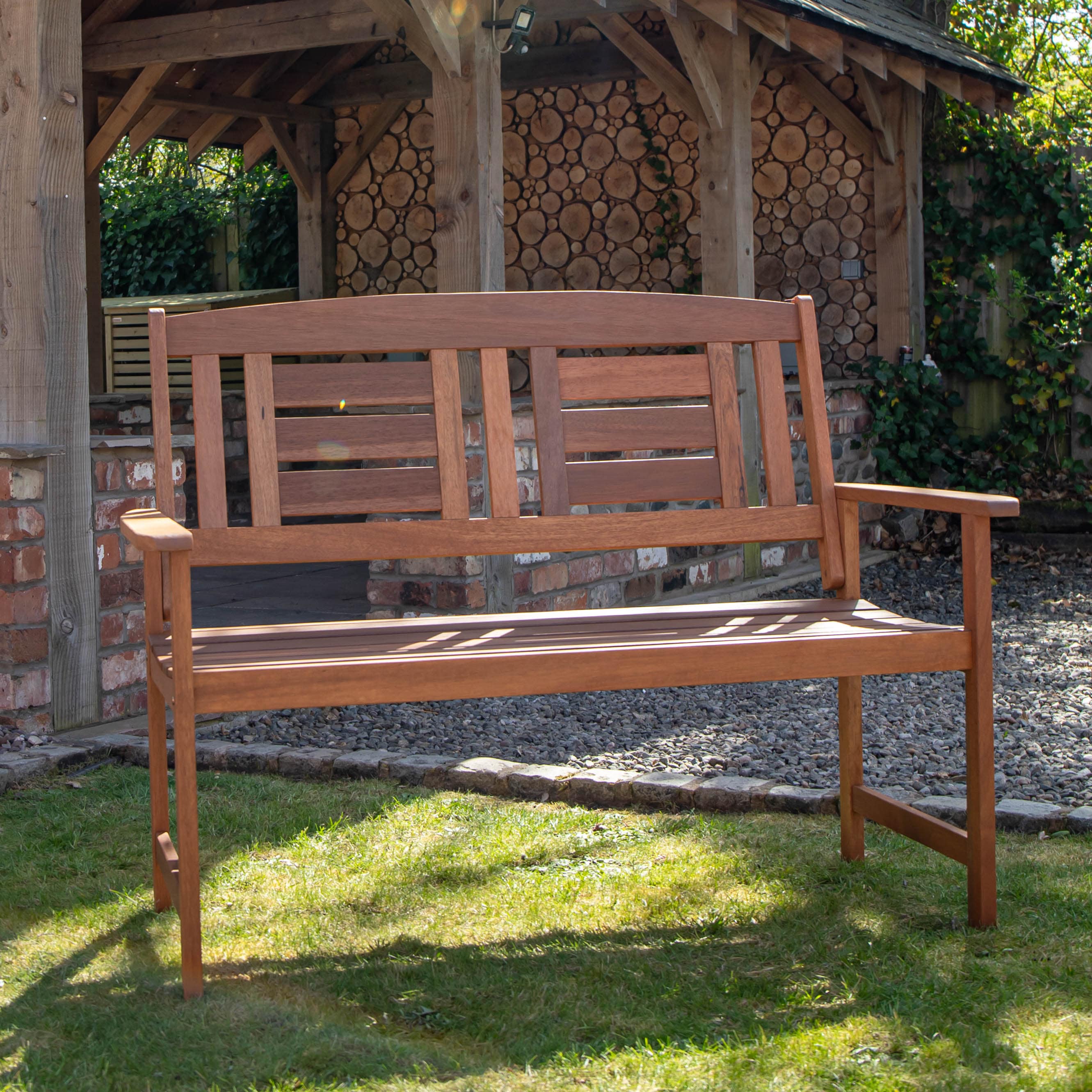 Hawkshead 2 Seater Outdoor Wooden Garden Patio Bench | Brown | Brown