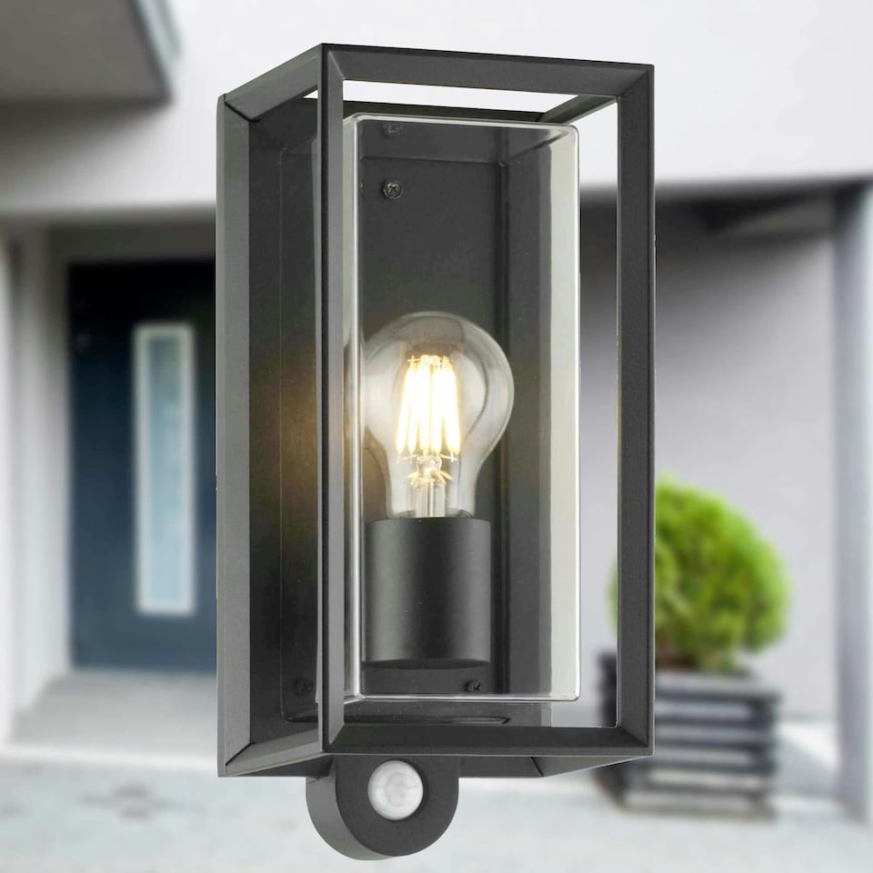 image 1 of Brandon - Black Motion Sensor Outdoor Wall Light Black | Clear