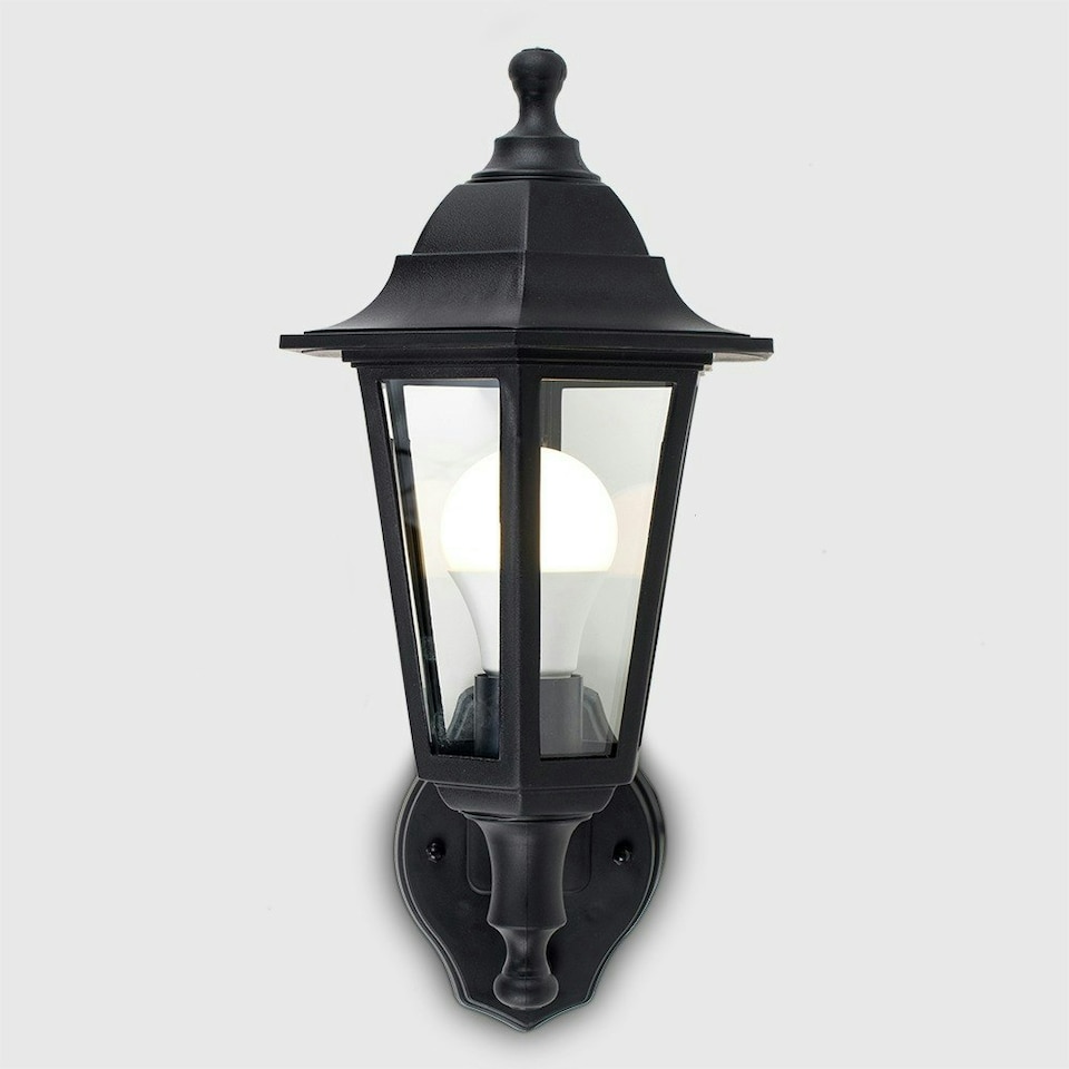 image 1 of ValueLights Black Mayfair PIR Outdoor Wall Lantern with 10W Warm White Bulb