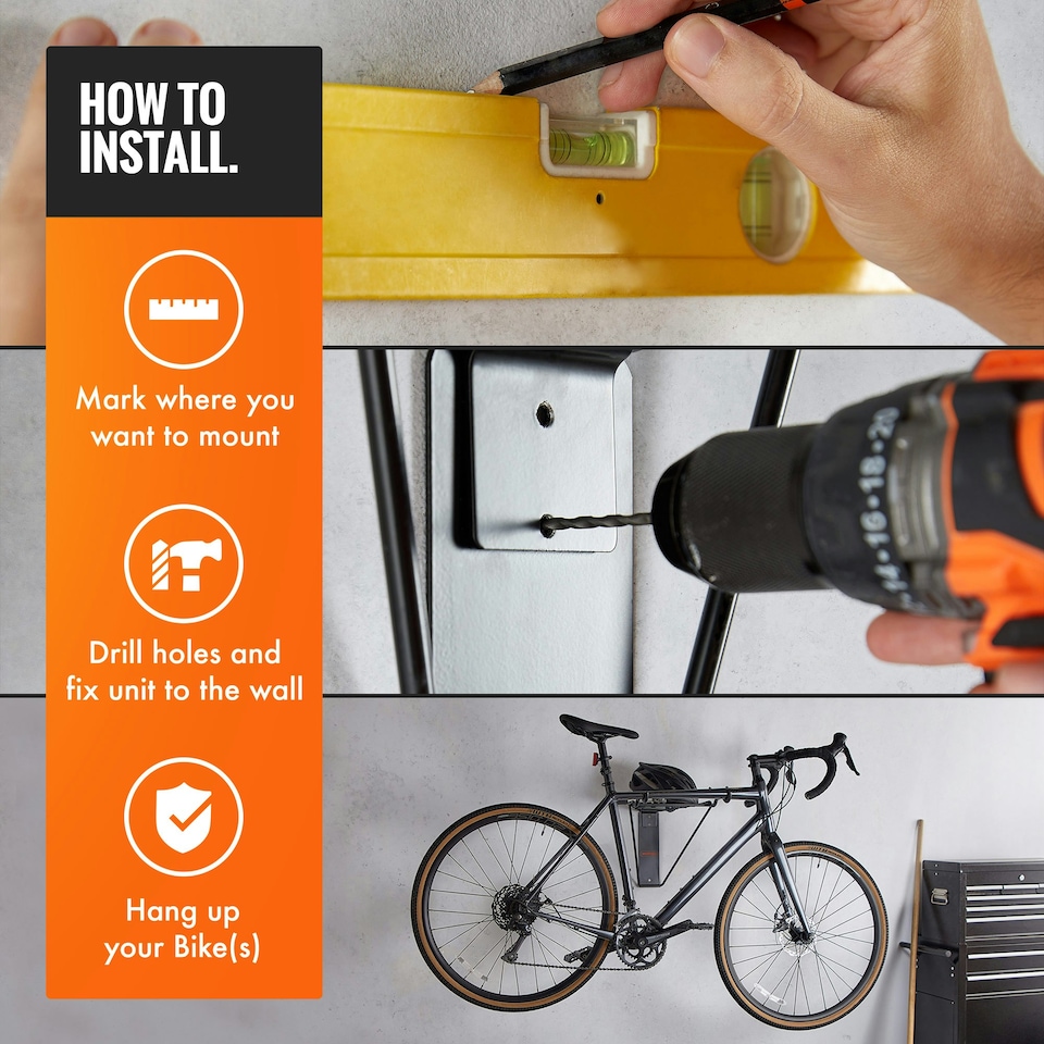 image 1 of VonHaus Wall Mounted Bike Hanger with Shelf for Garage