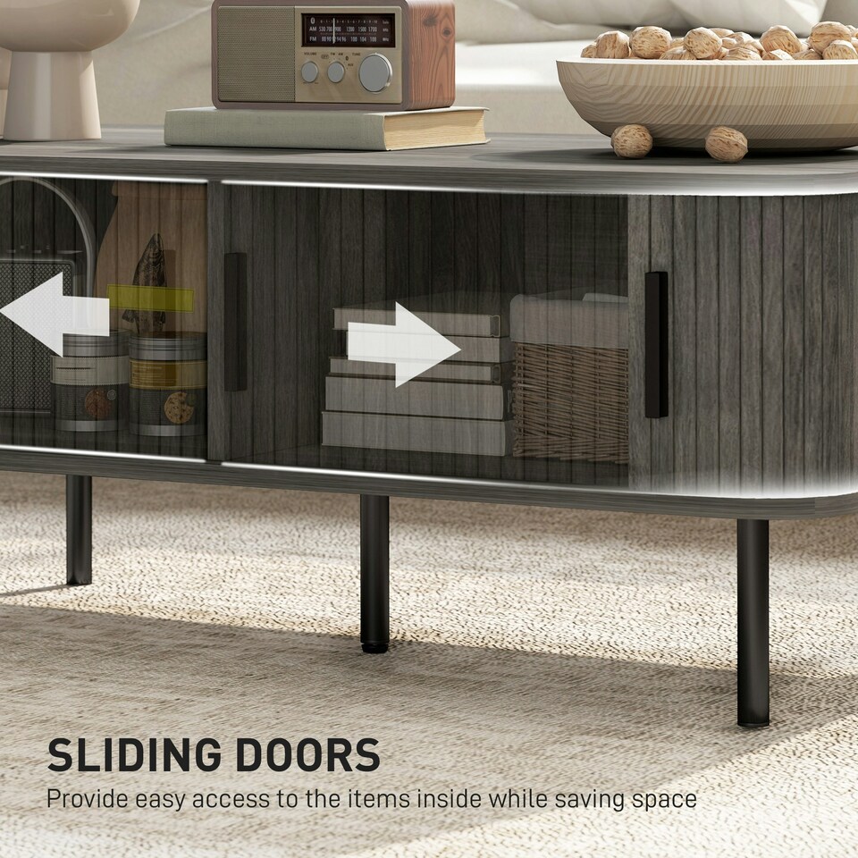image 1 of HOMCOM Coffee Table with Storage and Sliding Doors for Living Room Grey