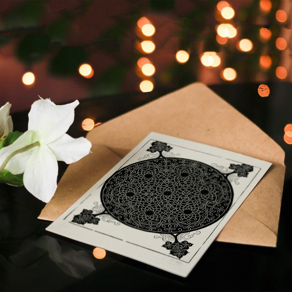 image 1 of Albrecht Durer Art Card Knob With Seven Hexagonal Stars