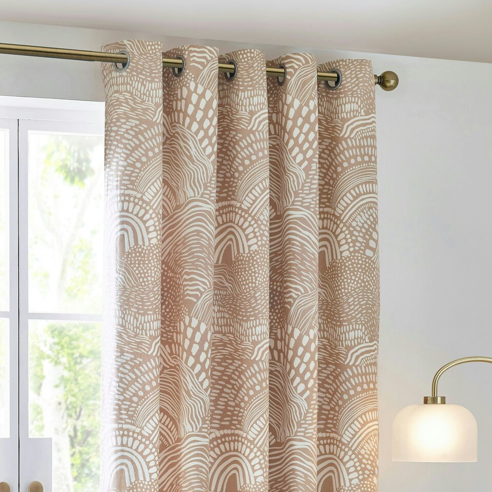 image 1 of Hoem Nola Abstract Oat Eyelet Curtains (W)168cm x (D)137cm Multi