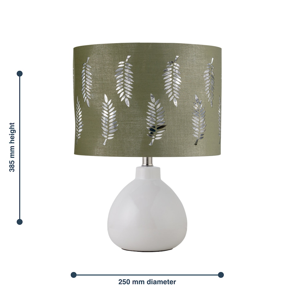 image 1 of Set of 2 Tuscan - White Ceramic Lamps with Sage Green Fern Shade | White | Green | Large | 2