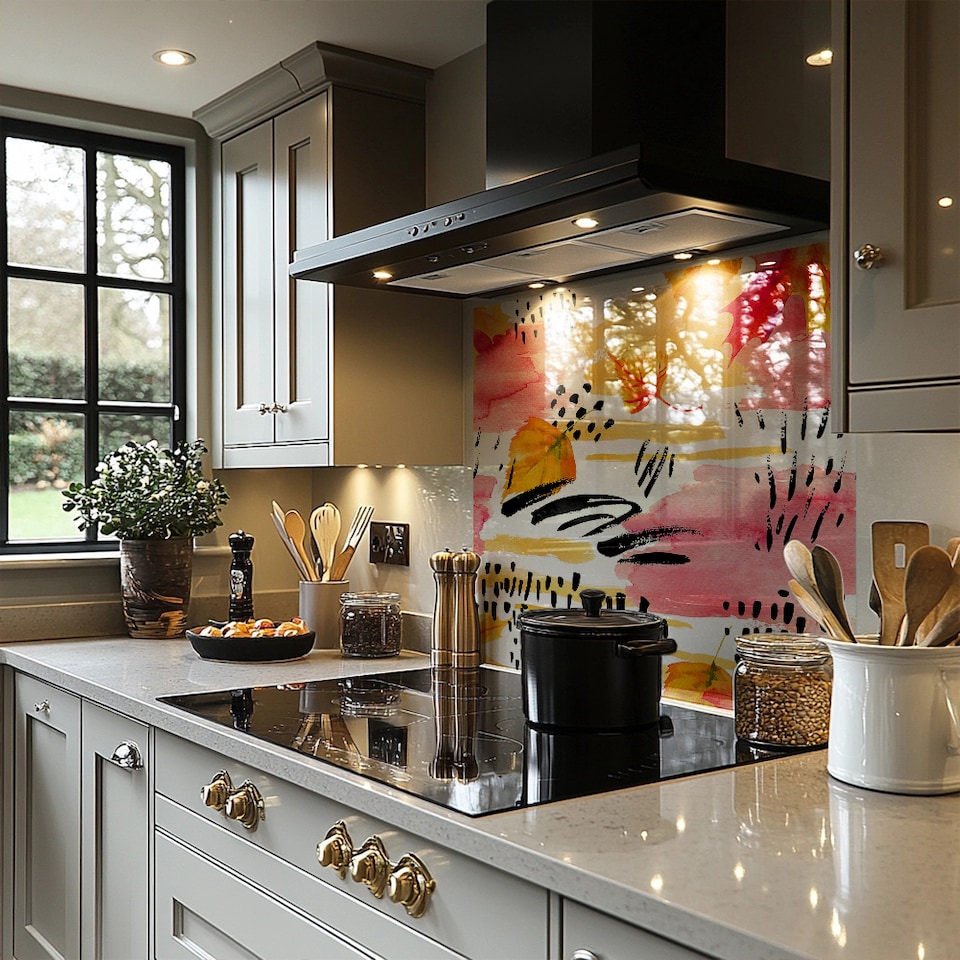 image 1 of Abstract Fall Pattern In Bright Autumn Colours Splash Back | White