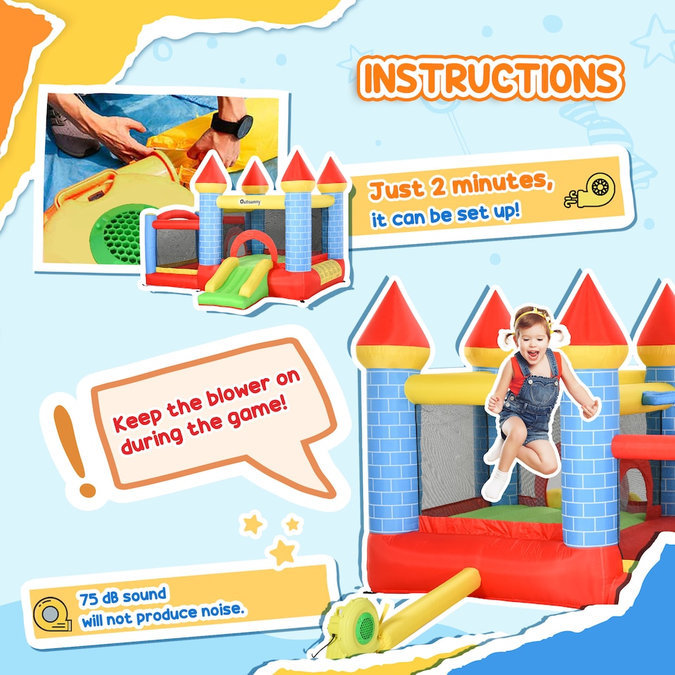 image 1 of Outsunny Bouncy Castle W  Fun Features, Blower, Multicoloured