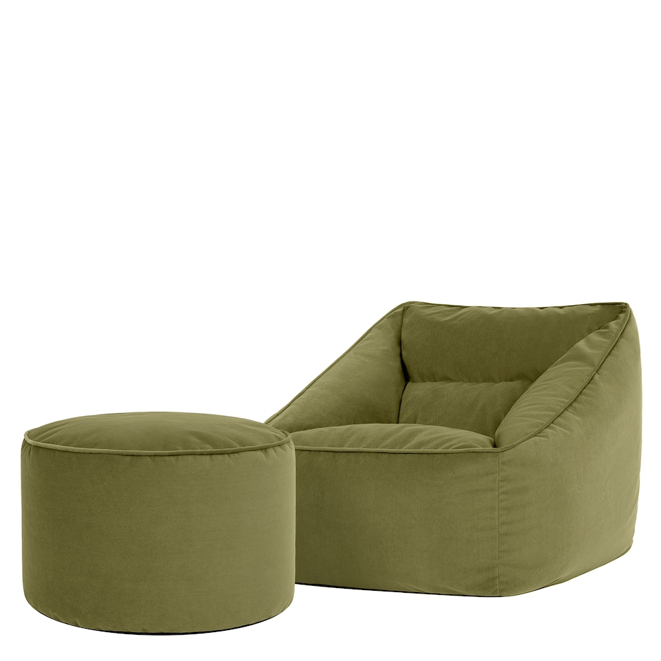image 1 of icon Natalia  Velvet Armchair and Milano Round Footstool Bean Bag, Olive Green