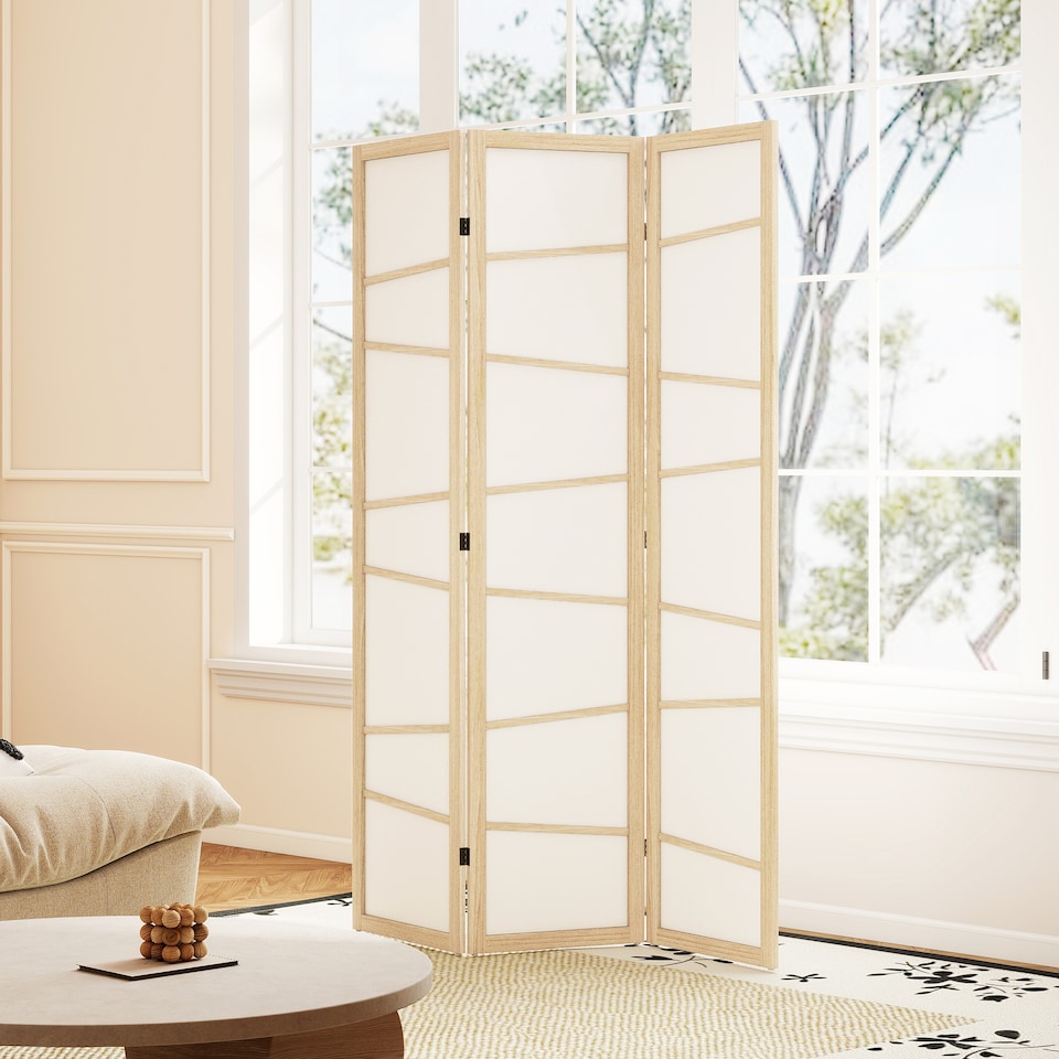 image 1 of HOMCOM Room Divider, Screen Protector with Frame, Natural Wood Finish