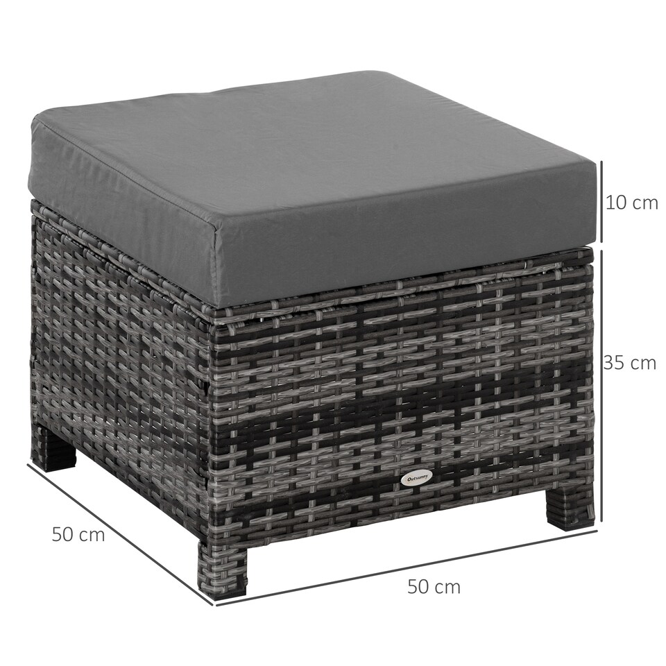 image 1 of Outsunny Rattan Footstool Wicker Ottoman w/ Padded Seat for Backyard Garden | Grey | Grey