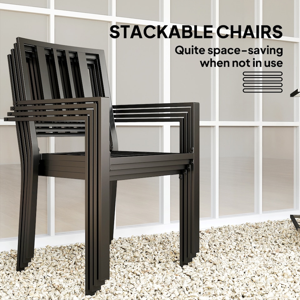 image 1 of Outsunny Garden Dining Set w/ 4 Stackable Cushioned Chairs and Metal Top Table