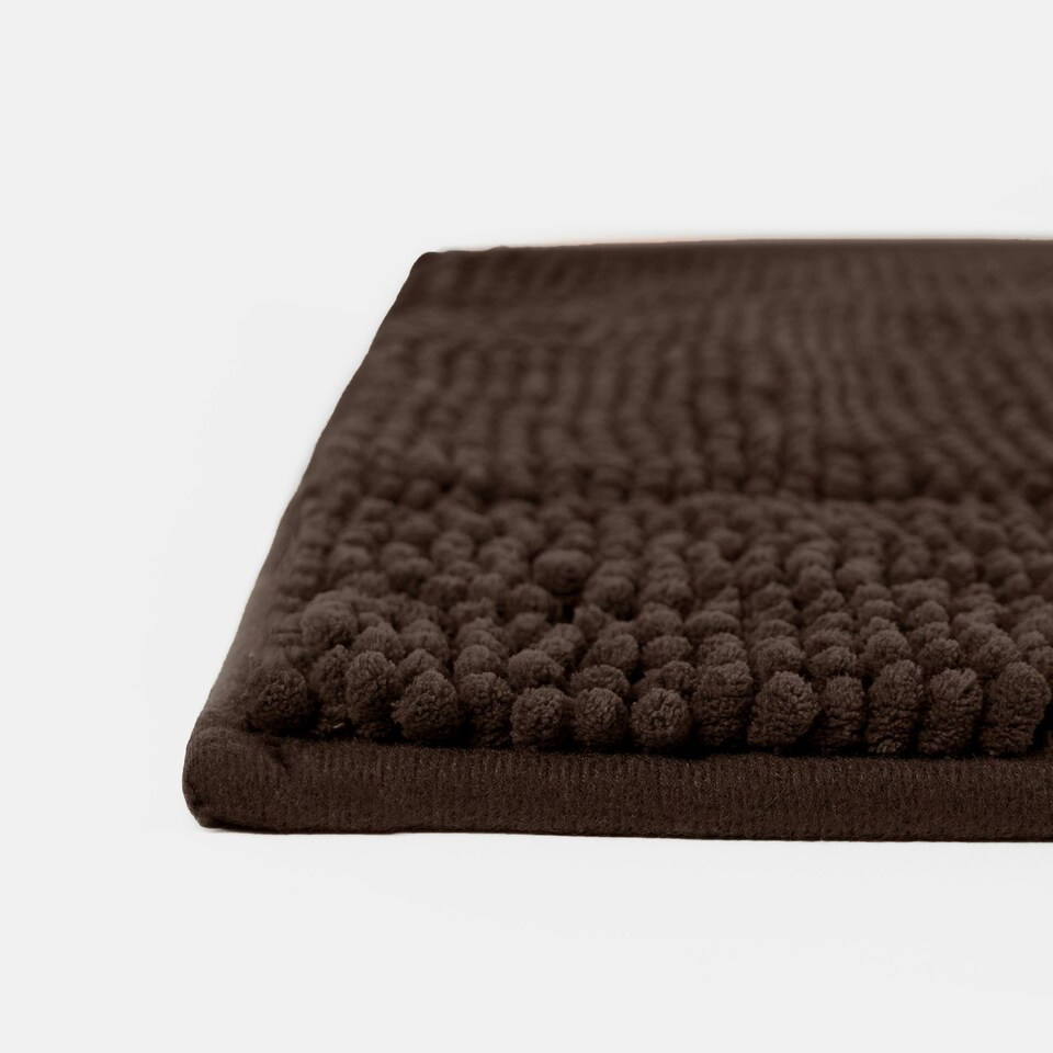 image 1 of OHS Soft Microfibre Non-Slip Absorbent Noodle Chenille Bath Runner Mat Brown | Chocolate | 45 x 75cm