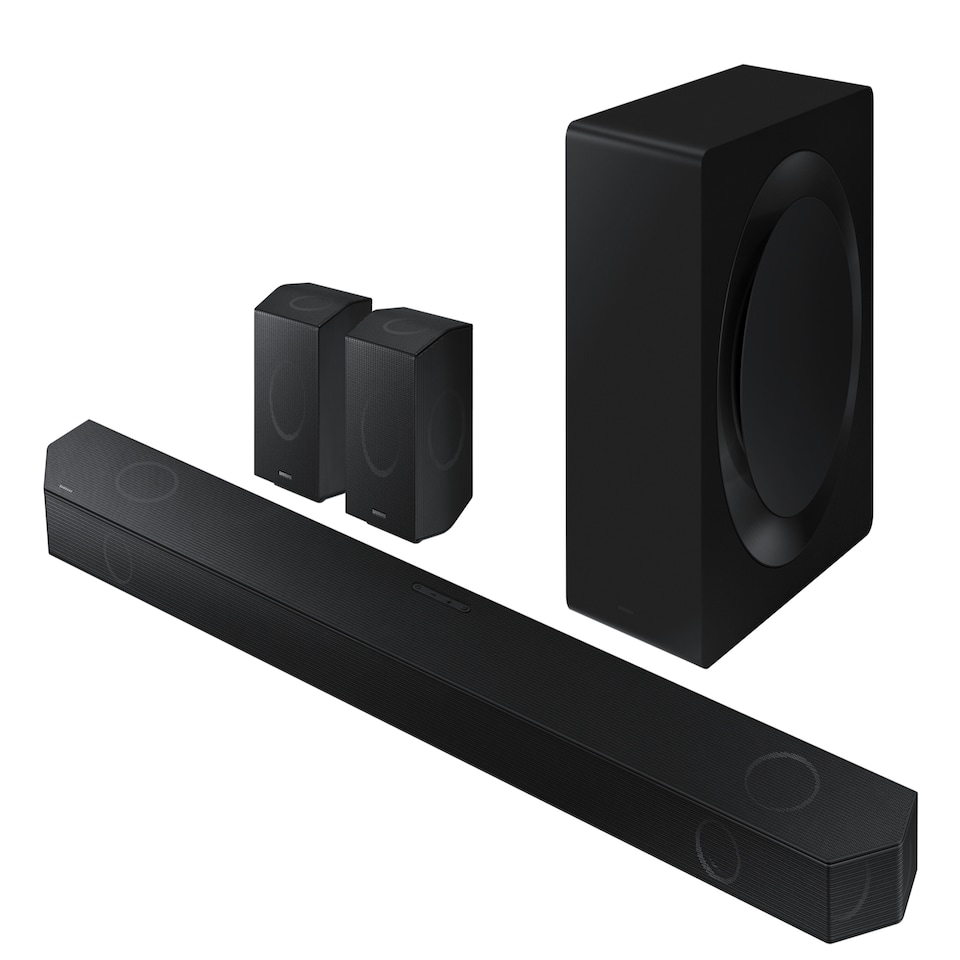 image 1 of Samsung Q990D Q-Series 11.1.4ch Cinematic Soundbar with Subwoofer and Rear Speakers (2024) | Black | Black