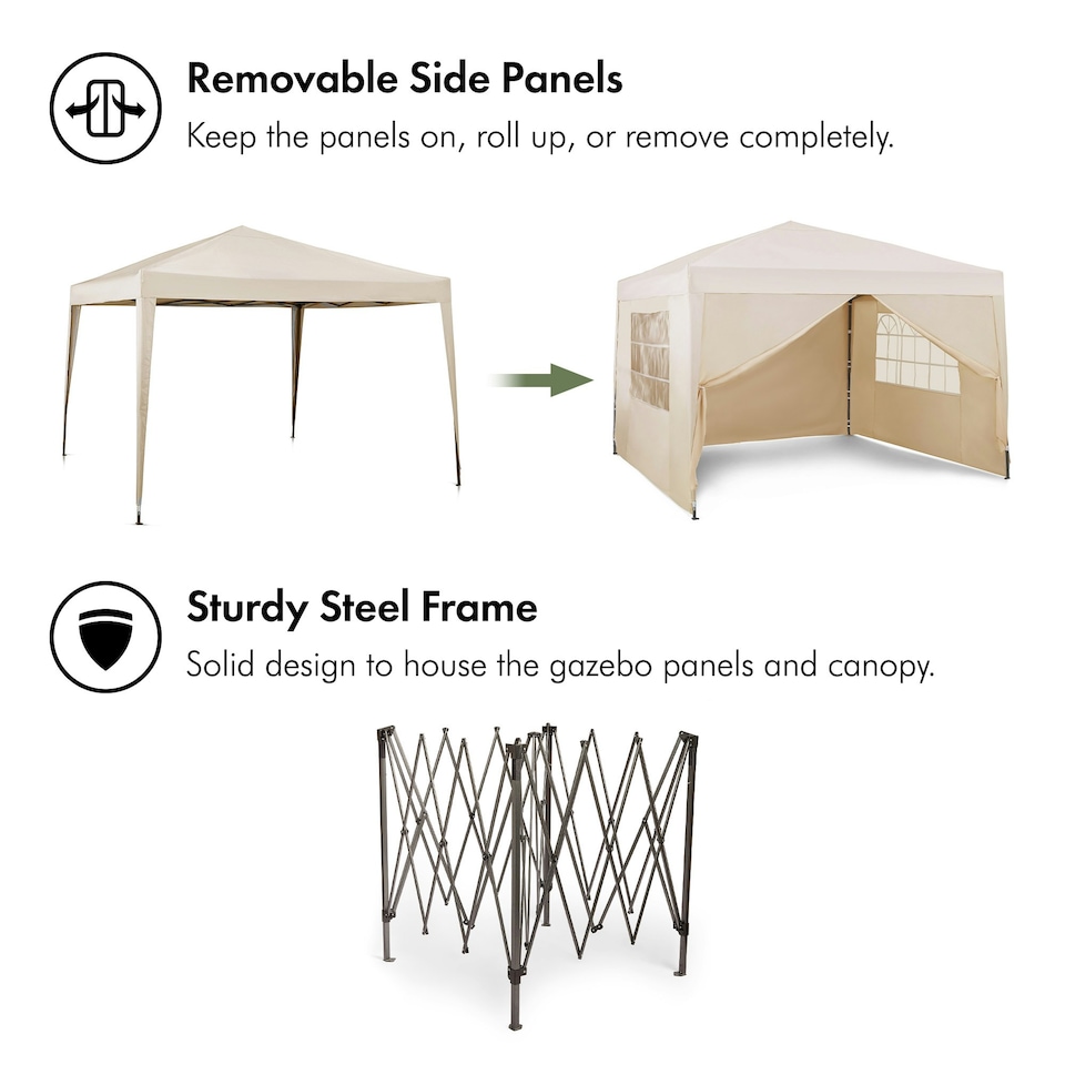 image 1 of VonHaus Pop Up Gazebo 3 x 3m w/ Removable Sides Ivory