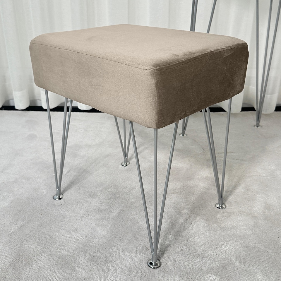 image 1 of CARME Home - Olivia Silver Velvet Padded Stool