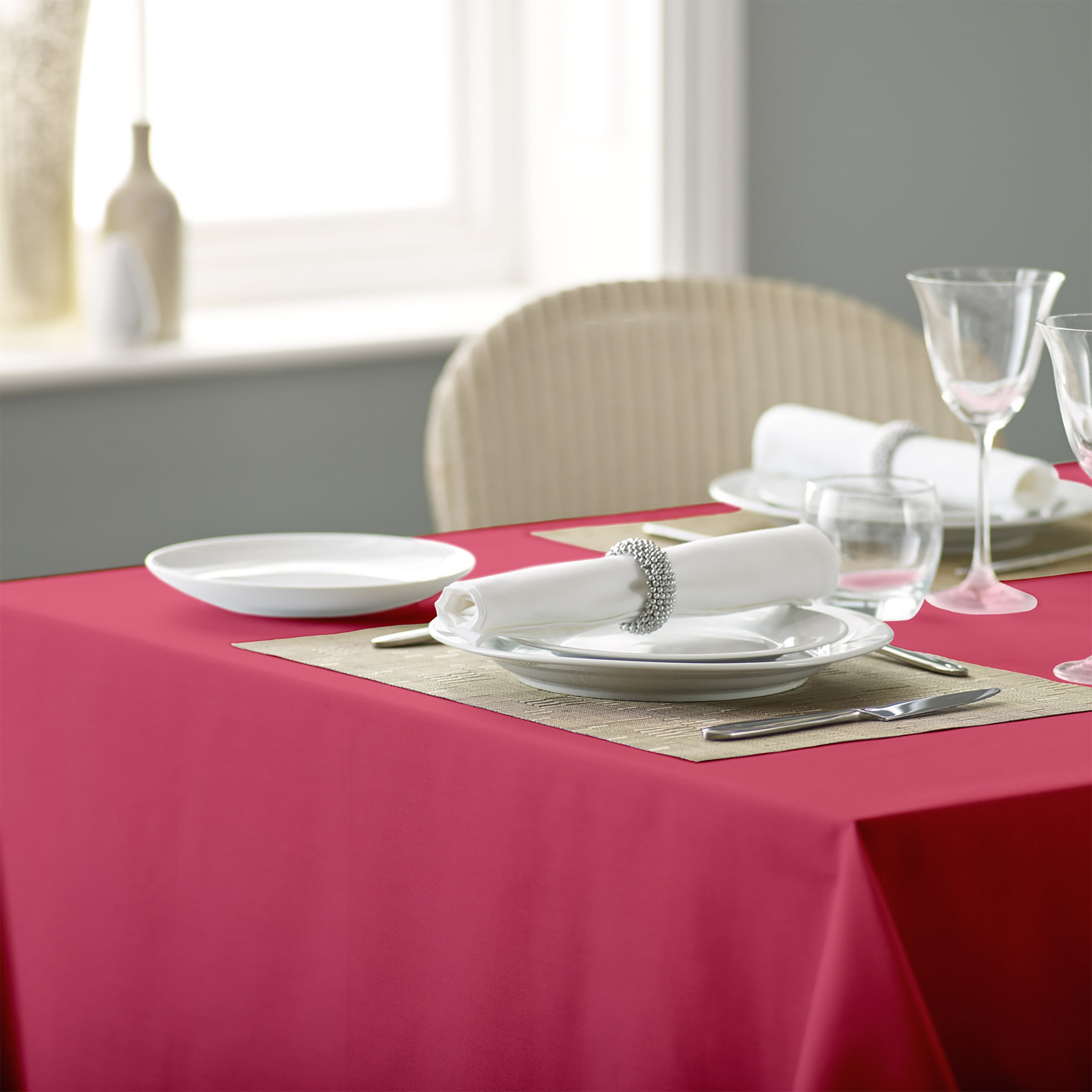 Vision Polyester Plain Coloured Tablecloth in Red | Size: 137 cm x 178 cm