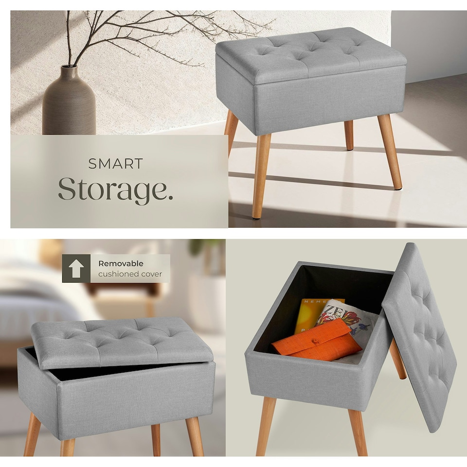 image 1 of Bench Ranya upholstered linen look with storage space - 300kg capacity Grey | Light Grey