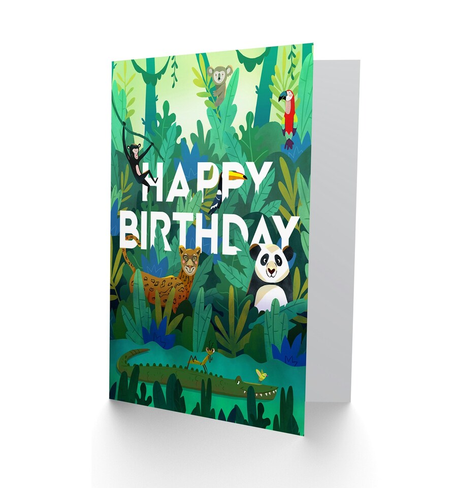 image 1 of Cute Amazon Jungle Animals Panda Child Kids Birthday Card