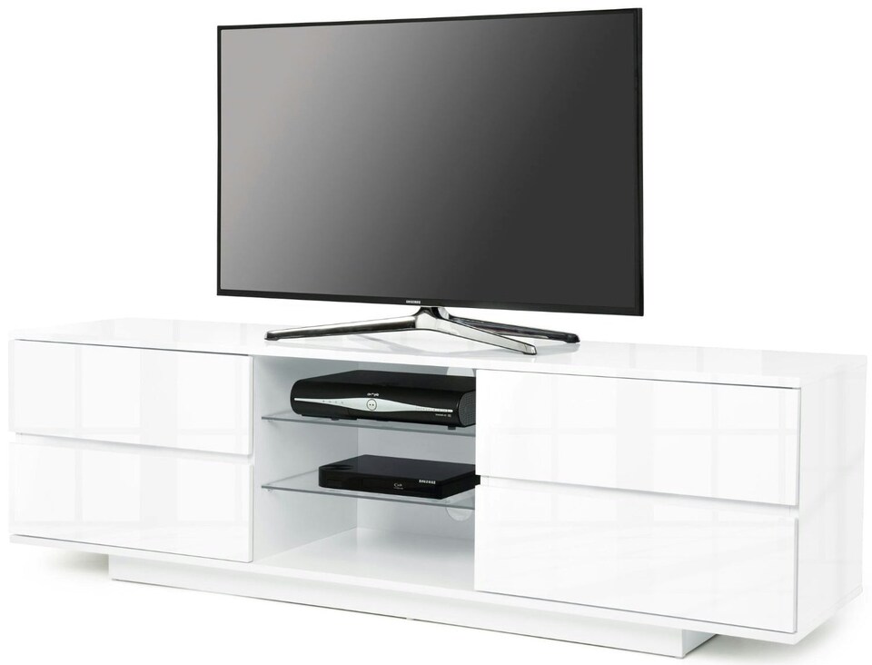 image 1 of Centurion Supports Avitus Premium High Gloss White with 4-White Drawers and 3-Shelf 32"-65" LED/OLED/LCD TV Cabinet | White | 1