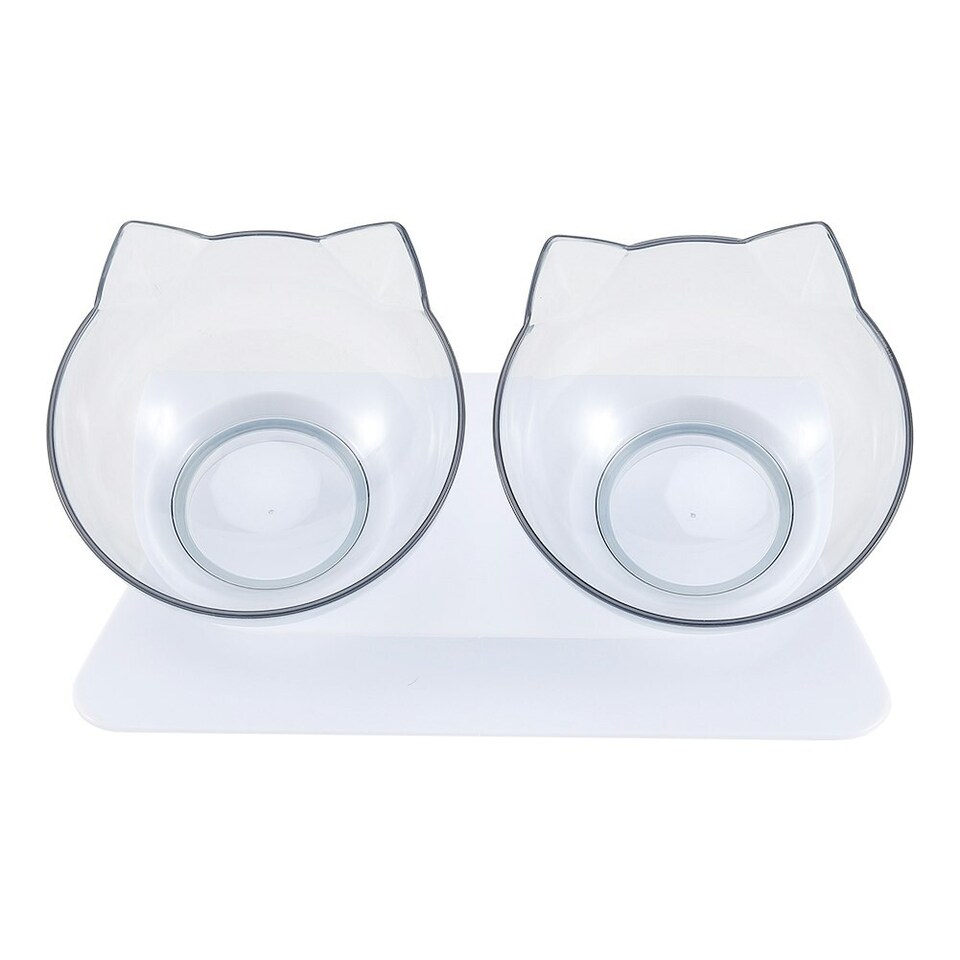 image 1 of Living and Home 15° Tilted Elevated Feeder with Double Cat Bowls, Transparent | White