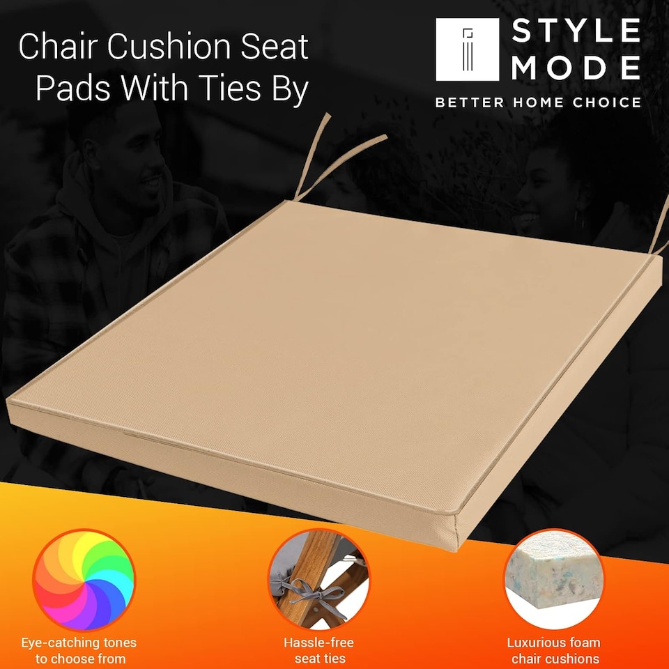 image 1 of Water Resistant Chair Cushions with Ties | Indoor & Outdoor Seat Pads | 44cm x 50cm | Mink | (Pack of 1)
