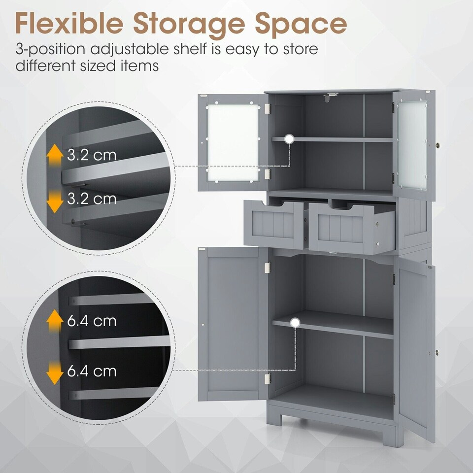 image 1 of COSTWAY Bathroom Storage Cabinet Floor Organizer Grey Grey