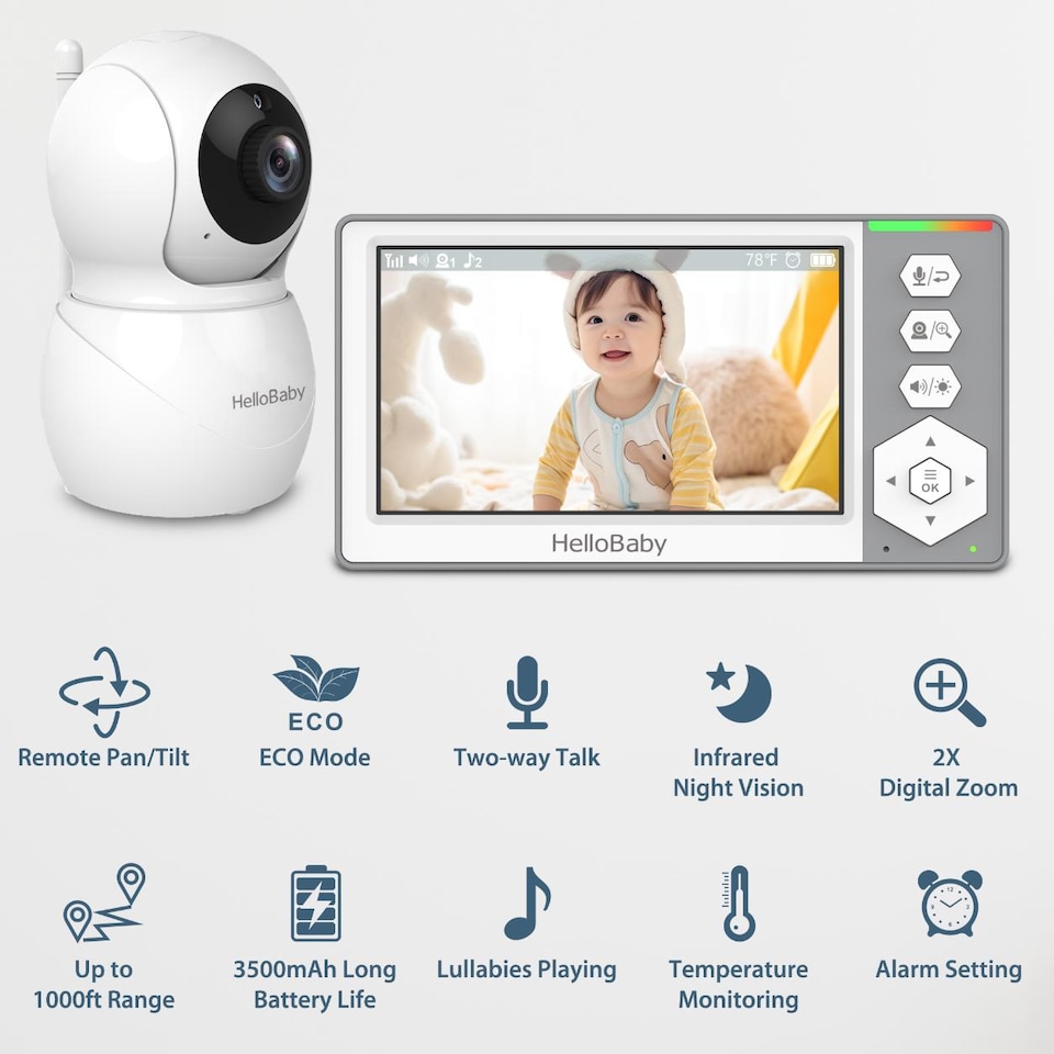 image 1 of HELLOBABY HB6049 4.3 Inch LCD Display Baby Monitor - White
