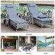 image 7 of Outsunny Rattan Sun Loungers for Garden Set of 2 with Side Table, Garden Recliner Sunbeds with Adjustable Back, Wheels, Cushions and Headrest, 3 Pieces Garden Furniture Set for Outdoor, Patio, Grey